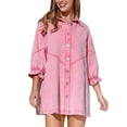 thumbnail image 1 of Fewfanhot Fall Wedding Guest Dresses for Women Long Sleeve Button Down Babydoll Jean Shirt Dresses Loose Fitting Dress with Pockets, 1 of 5