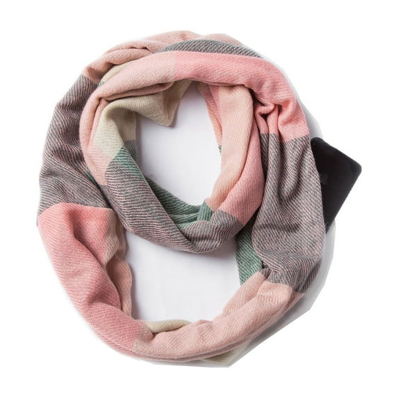 Fewfanhot Unisex Couple Thick Pullover Plaid Scarf - Warm Fleece Lined Neckwear with Zipper Pocket Stylish Windproof Scarf