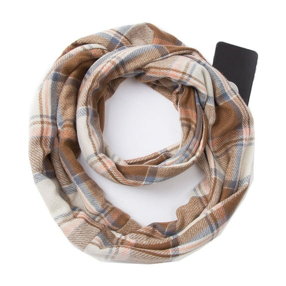 Fewfanhot Unisex Couple Thick Pullover Plaid Scarf - Warm Fleece Lined Neckwear with Zipper Pocket Stylish Windproof Scarf