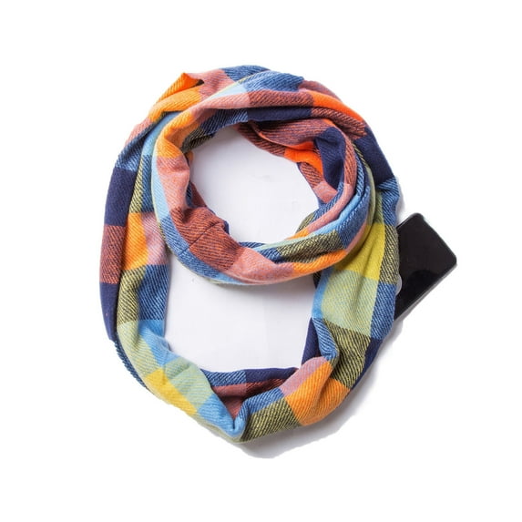 Fewfanhot Unisex Couple Thick Pullover Plaid Scarf - Warm Fleece Lined Neckwear with Zipper Pocket Stylish Windproof Scarf