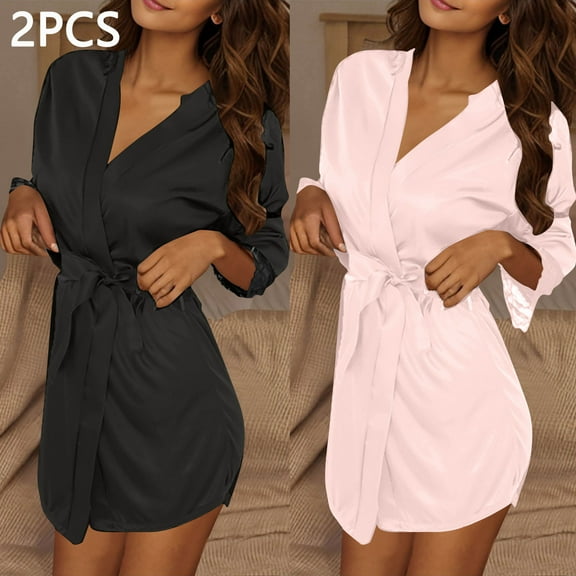 Fewfanhot Fashion Long Sleeve Robes for Women - Super Soft Fluffy Cozy Fleece Sleepwear Robe Plush Bathrobe with Pockets,Two Pieces