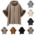 thumbnail image 1 of Fewfanhot Faux Fur Collar Wool Blend Cape Poncho, Buckle Closure Warm Wrap Coat for Women Fall Winter Daily Wear, 1 of 5