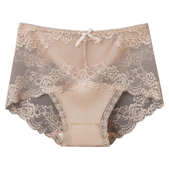 Fewfanhot Floral Lace High-Waist Briefs for Women, Soft Breathable Lace Trim Panties Comfortable Feminine Underwear for Daily Wear Night Gift