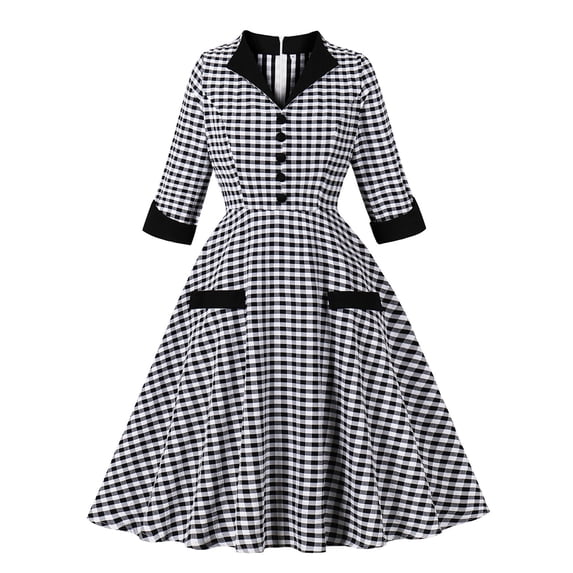 Fewfanhot Formal Dresses for Women Plaid Shirt Dress Button Down Collared Short Cape Sleeves V Neck Casual Belt Mid Dress with Pocket