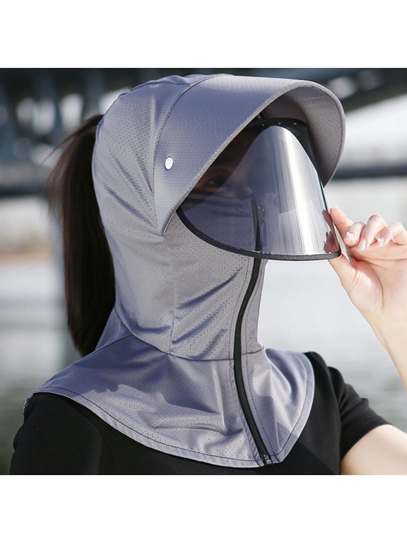 Full Face UPF Sun Protection Hood Hat, Detachable Visor Shield Breathable Neck Shoulder Cover for Cycling Driving Fishing