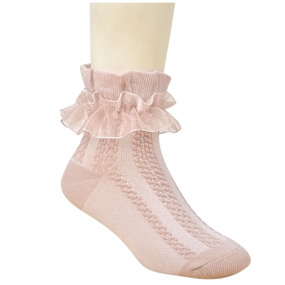 Fewfanhot Girls Ruffle Lace Mesh Crew Socks, Breathable Mid Calf Summer Princess Dress Socks for Kids, 3-12 Years Old