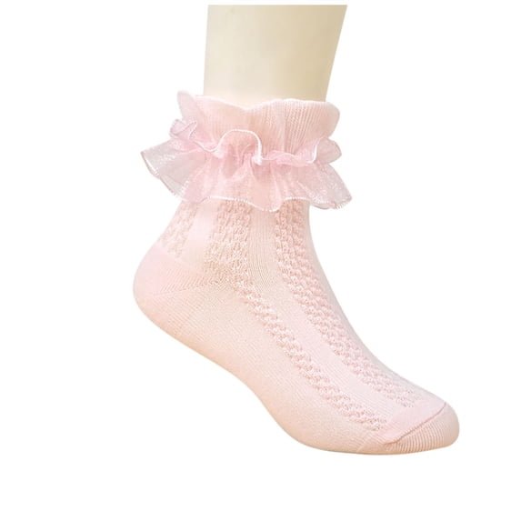 Fewfanhot Girls Ruffle Lace Mesh Crew Socks, Breathable Mid Calf Summer Princess Dress Socks for Kids, 3-12 Years Old