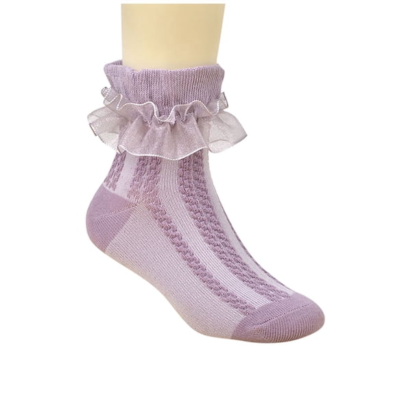 Fewfanhot Girls Ruffle Lace Mesh Crew Socks, Breathable Mid Calf Summer Princess Dress Socks for Kids, 3-12 Years Old