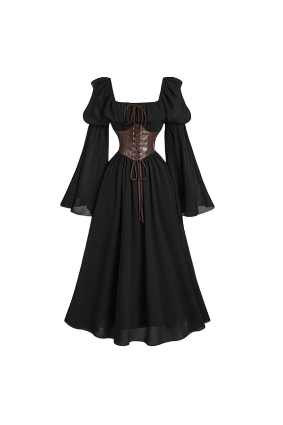 Halloween Womens Dresses Gothic Fairycore Dress: PU Leather Bodice + Ethereal Skirt in 6 Dreamy Colors