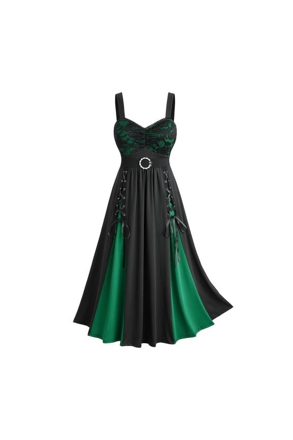 Halloween Womens Dresses Witchy Elegance Dress, Asymmetrical Velvet Gown with Corset-Style Buckle Detail
