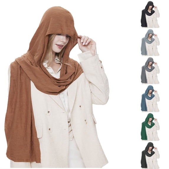 Fewfanhot Hooded Scarf Lightweight Cotton Blend Hood Shawl Multi-Functional Neck Head Wrap Daily Outerwear Accessory