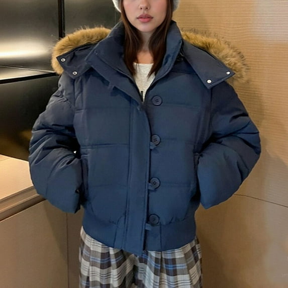 Fewfanhot Jackets for Women Winter Cropped Waterproof Short Warm Quilted Jacket Puffy Bubble Coat Outerwear