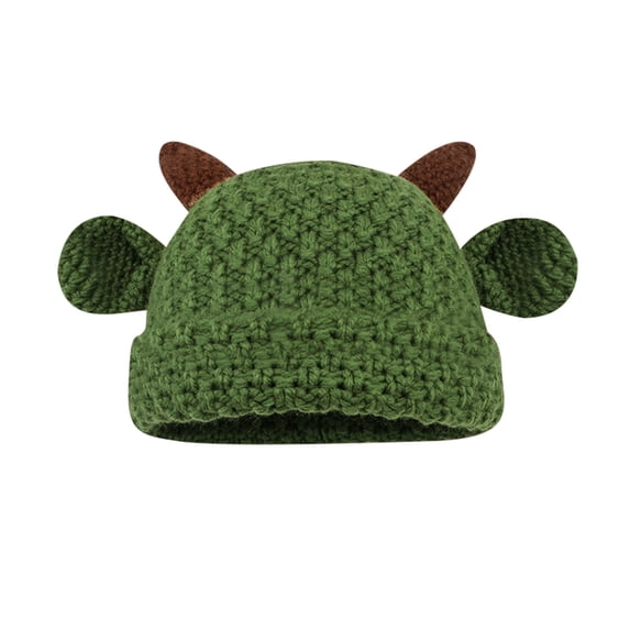 Fewfanhot Knit Cow Hat with Horns & Ears, Soft Warm Hand-knitted Woolen Beanie Cute Animal Design Winter Cap for Daily Wear Photo Shoots Shower Gift