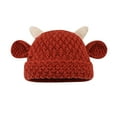 thumbnail image 1 of Fewfanhot Knit Cow Hat with Horns & Ears, Soft Warm Hand-knitted Woolen Beanie Cute Animal Design Winter Cap for Daily Wear Photo Shoots Shower Gift, 1 of 3