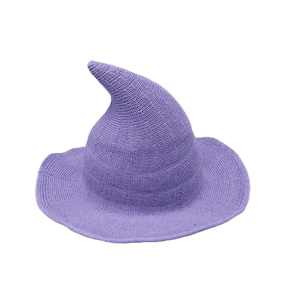 Fewfanhot Knit Witch Hat, Wide Brim Pointed Wizard Hat Lightweight Foldable Festival Themed Party Dress Up Hat for Women