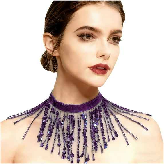 Fewfanhot Ladies' Fashion Sequin Tassel Necklace - Sparkling Dance Performance Accessory for Festive, Party & Stage Outfit