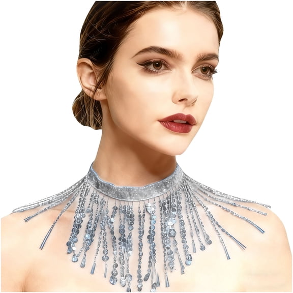 Fewfanhot Ladies' Fashion Sequin Tassel Necklace - Sparkling Dance Performance Accessory for Festive, Party & Stage Outfit