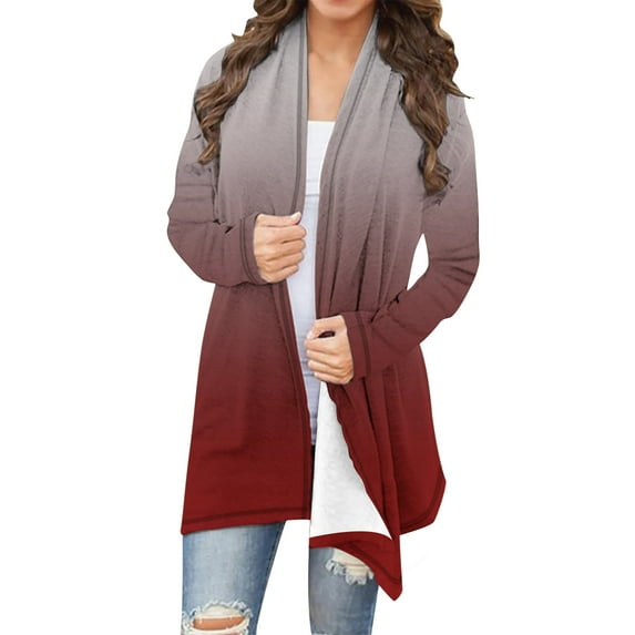 Fewfanhot Lightweight Cardigans for Women Halloween Long Sleeve Cardigan Fall Open Front Cardigan Gradient Print Medium Length Coat