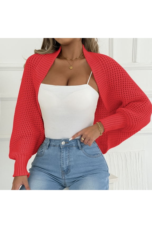 Lightweight Cardigans for Women Long Sleeve Open Front Knitted Crop Cardigan Drop Shoulder Knit Bolero Shrug Sweater