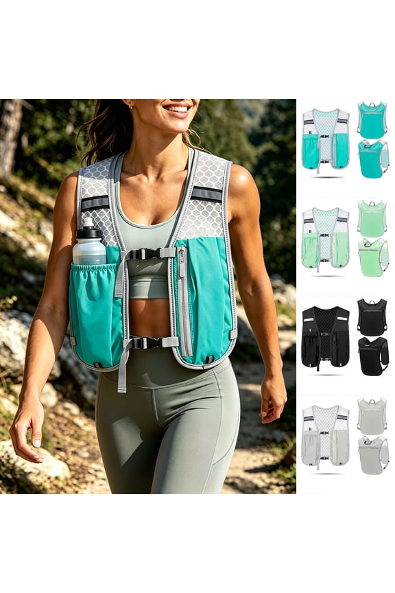 Lightweight Running Hydration Vest, Adjustable Breathable Sports Backpack Reflective Strip Vest for Hiking Jogging Cycling