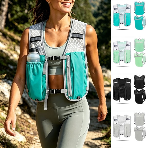 Fewfanhot Lightweight Running Hydration Vest, Adjustable Breathable Sports Backpack Reflective Strip Vest for Hiking Jogging Cycling