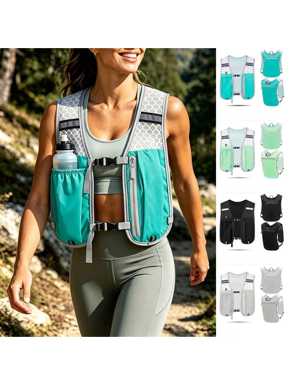 Lightweight Running Hydration Vest, Adjustable Breathable Sports Backpack Reflective Strip Vest for Hiking Jogging Cycling