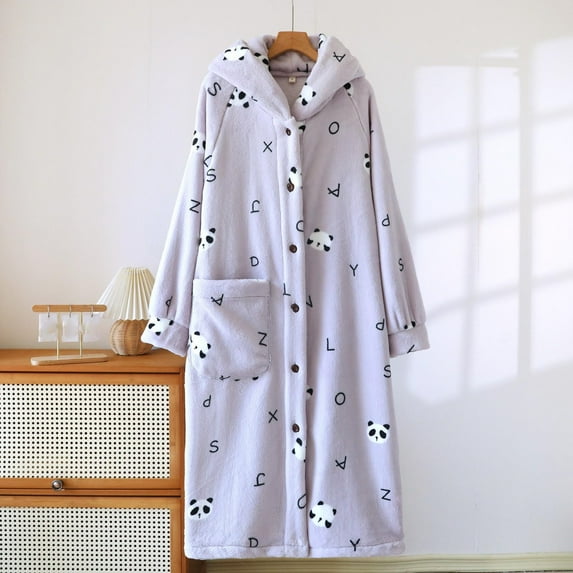 Fewfanhot Long Sleeve Button Bathrobe Ankle-Length Nightgowns with Pocket for Women Ladies Sleepwear Vintage Sleep Dress