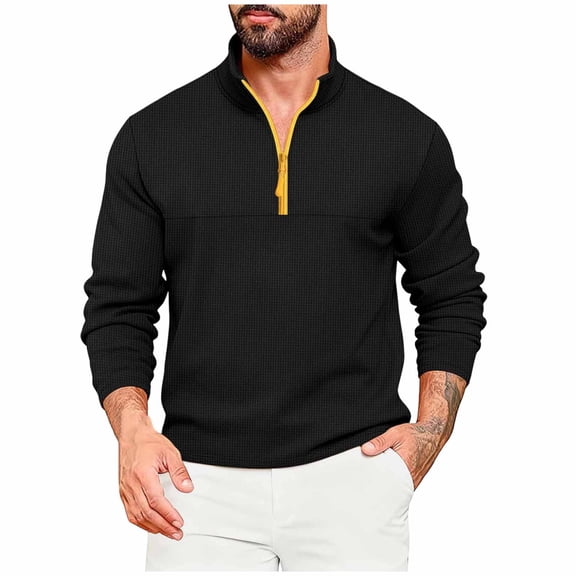 Fewfanhot Long Sleeve Shirts for Men Quarter Zip Pullover Sweater Lightweight Mock Neck Slim Fit Pullover Knit Casual Sweaters