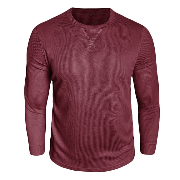 Fewfanhot Long Sleeve Shirts for Men Waffle Crewneck Shirts Slim Fit Long Sleeve Casual T-Shirt