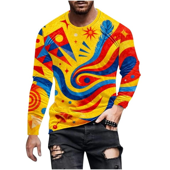 Fewfanhot Long Sleeve T Shirt Men Mardi Gras Shirts Long Sleeve Crewneck Classic Carnival Print T-Shirt