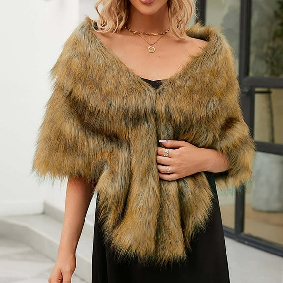 Fewfanhot Long Wedding Faux Fur Wraps and Shawls Wedding Bridal Stole for Brides and Bridesmaids for Cold Weather