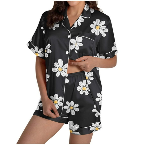 Fewfanhot Lounge Sets for Women Button-Down Soft Knit Sleepwear Loungewear Short Sleeved Top Shorts Home Wear Pajama Set