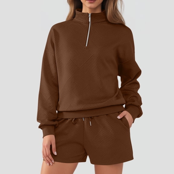 Fewfanhot Lounge Sets for Women Fashion Quarter Zipper Sweatshirt Shorts Sweatsuits 2 Piece Set Tracksuit