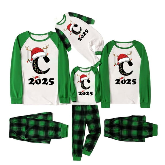 Fewfanhot Matching Family Pajamas Sets Christmas PJ's Letter Print Top and Plaid Bottom Sleepwear Jammies with Pockets