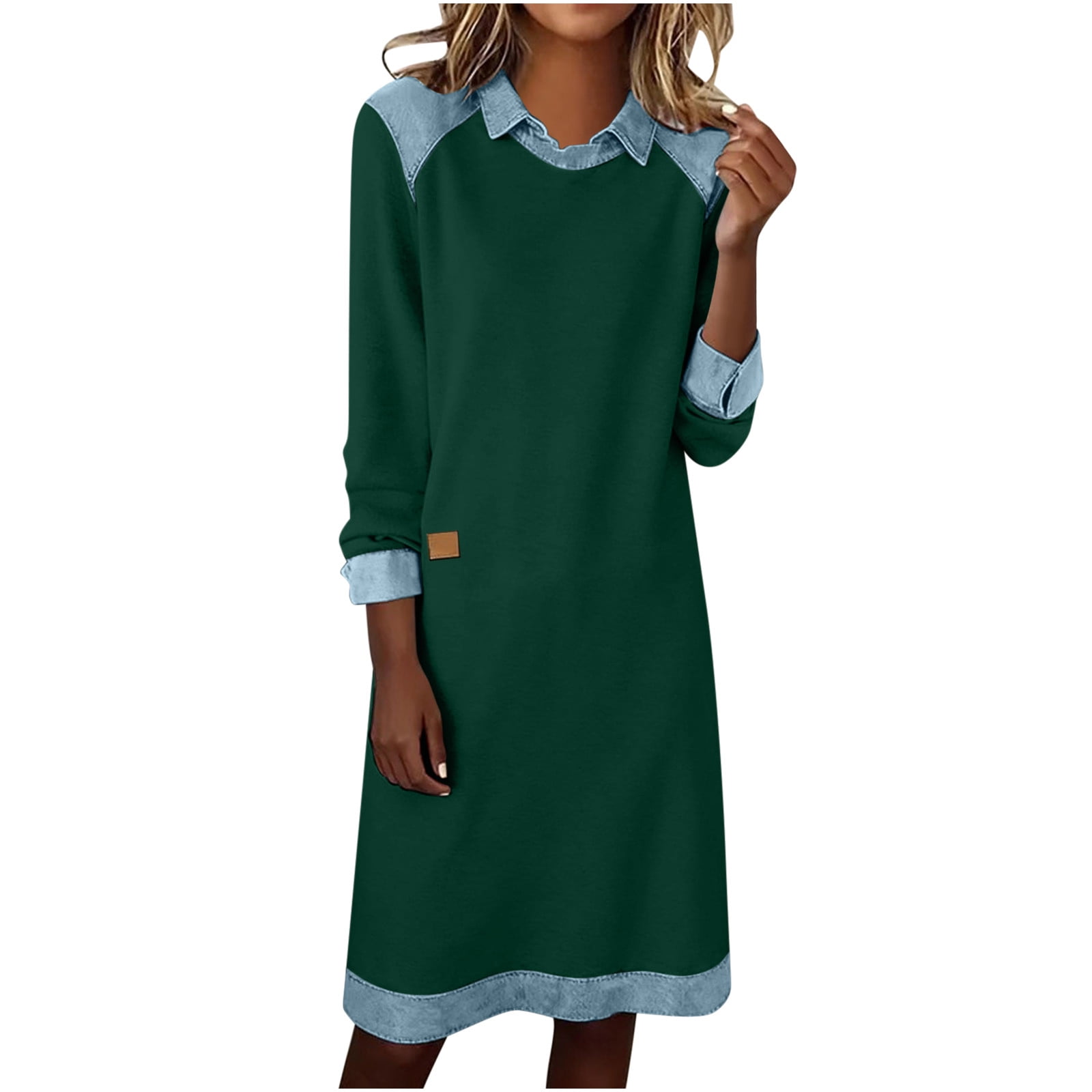 Fewfanhot Maxi Dresses for Women Flowy V Neck 3/4 Sleeve Mid Length Shift Dress with Pockets Comfy House Loungh Wear
