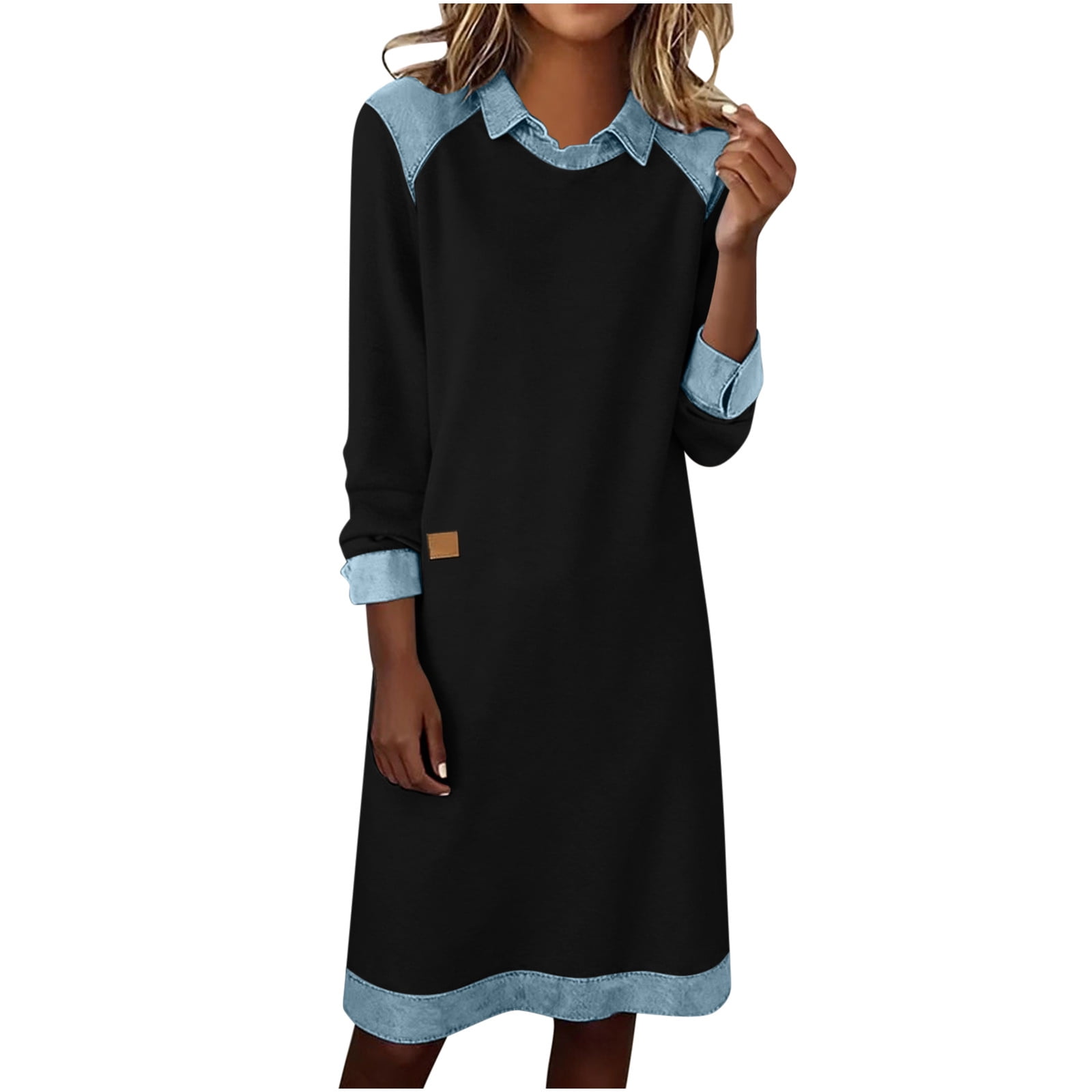 Fewfanhot Maxi Dresses for Women Flowy V Neck 3/4 Sleeve Mid Length Shift Dress with Pockets Comfy House Loungh Wear
