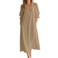 thumbnail image 1 of Fewfanhot Dresses for Women V Neck Short Sleeves Solid Color Casual Flowy Summer Dresses, 1 of 3