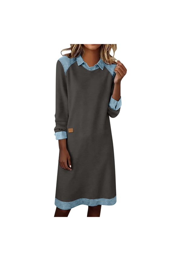 Maxi Dresses for Women Flowy V Neck 3/4 Sleeve Mid Length Shift Dress with Pockets Comfy House Loungh Wear
