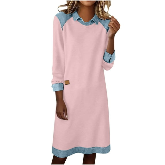 Fewfanhot Maxi Dresses for Women Flowy V Neck 3/4 Sleeve Mid Length Shift Dress with Pockets Comfy House Loungh Wear