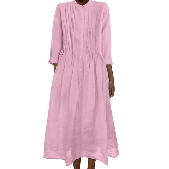 Fewfanhot Maxi Dresses for Women Tunic Dress Fall Cotton Button Down Long Sleeves Casual Mini Shirt Dress