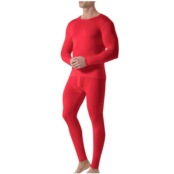 Fewfanhot Men Casual Solid Long Sleeve Base Layer Set with Stretch Fabric for Hiking Camping and Everyday Winter Wear