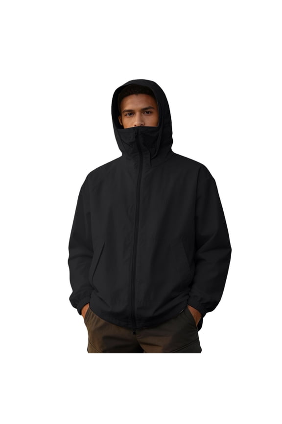 Men Full Face Mesh Mask Hooded Sun Protection Jacket, Elastic Cuff Lightweight Zip Up Outdoor Windproof Coat