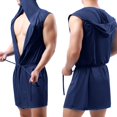 thumbnail image 1 of Fewfanhot Men Hooded Sleeveless Bathrobe, Quick Dry Open Front Thin Mini Length Thin Self Tie Swim Cover Up Lounge Robe, 1 of 6