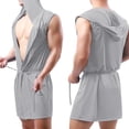 thumbnail image 1 of Fewfanhot Men Hooded Sleeveless Bathrobe, Quick Dry Open Front Thin Mini Length Thin Self Tie Swim Cover Up Lounge Robe, 1 of 5