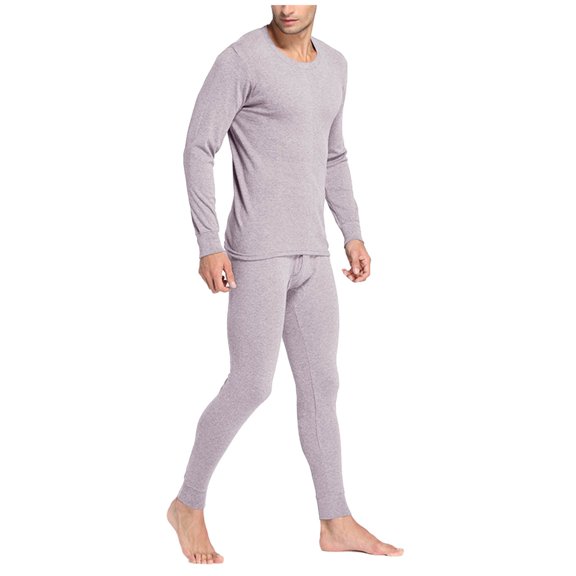 Fewfanhot Men Solid Thin Round Neck Long Sleeve Thermal Underwear Set for Comfortable and Discreet Wear Under Any Outfit