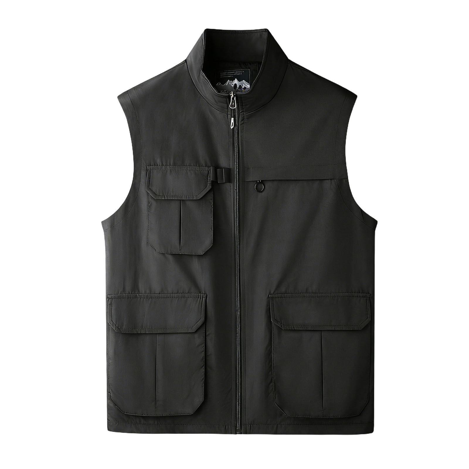 Fewfanhot Men Stand Collar Multi Flap Pocket Utility Vest