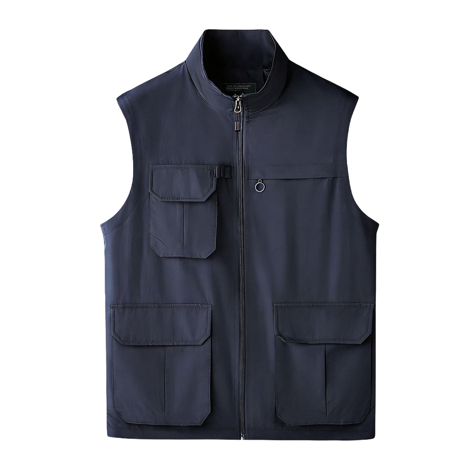 Fewfanhot Men Stand Collar Multi Flap Pocket Utility Vest