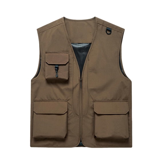 Fewfanhot Men Stand Collar Multi Pocket Zip Up Utility Vest Outdoor Fishing Hunting Sleeveless Cargo Waistcoat