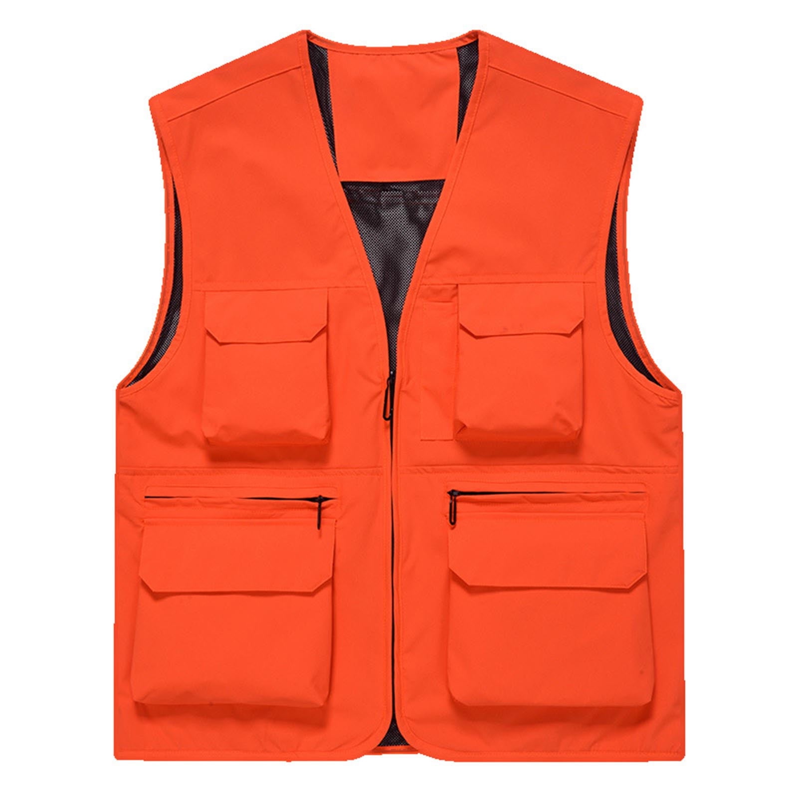 Fewfanhot Men Stand Collar Multi Pocket Zip Up Utility Vest
