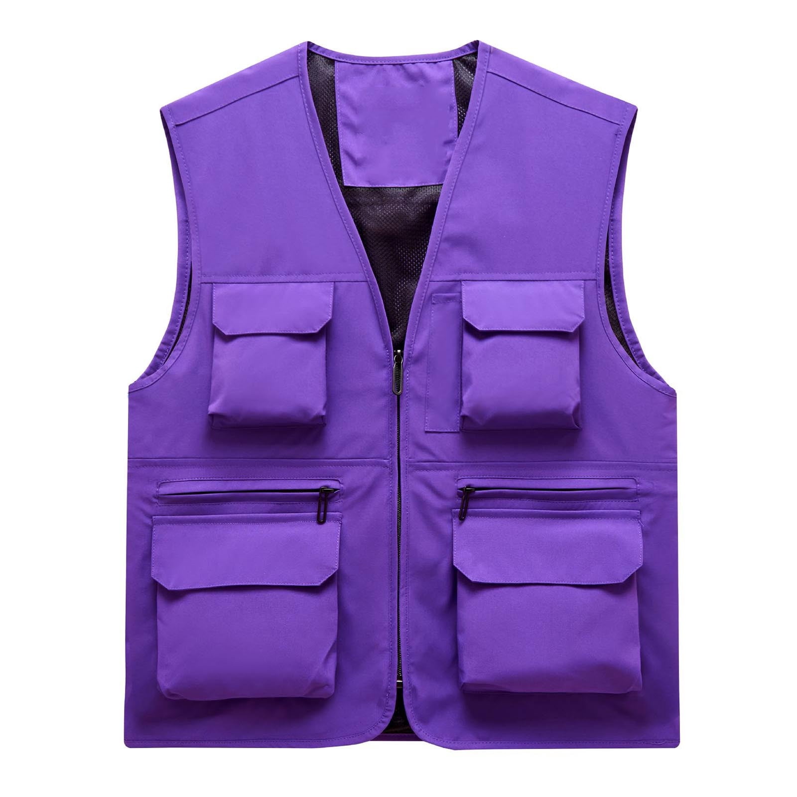 Fewfanhot Men Stand Collar Multi Pocket Zip Up Utility Vest